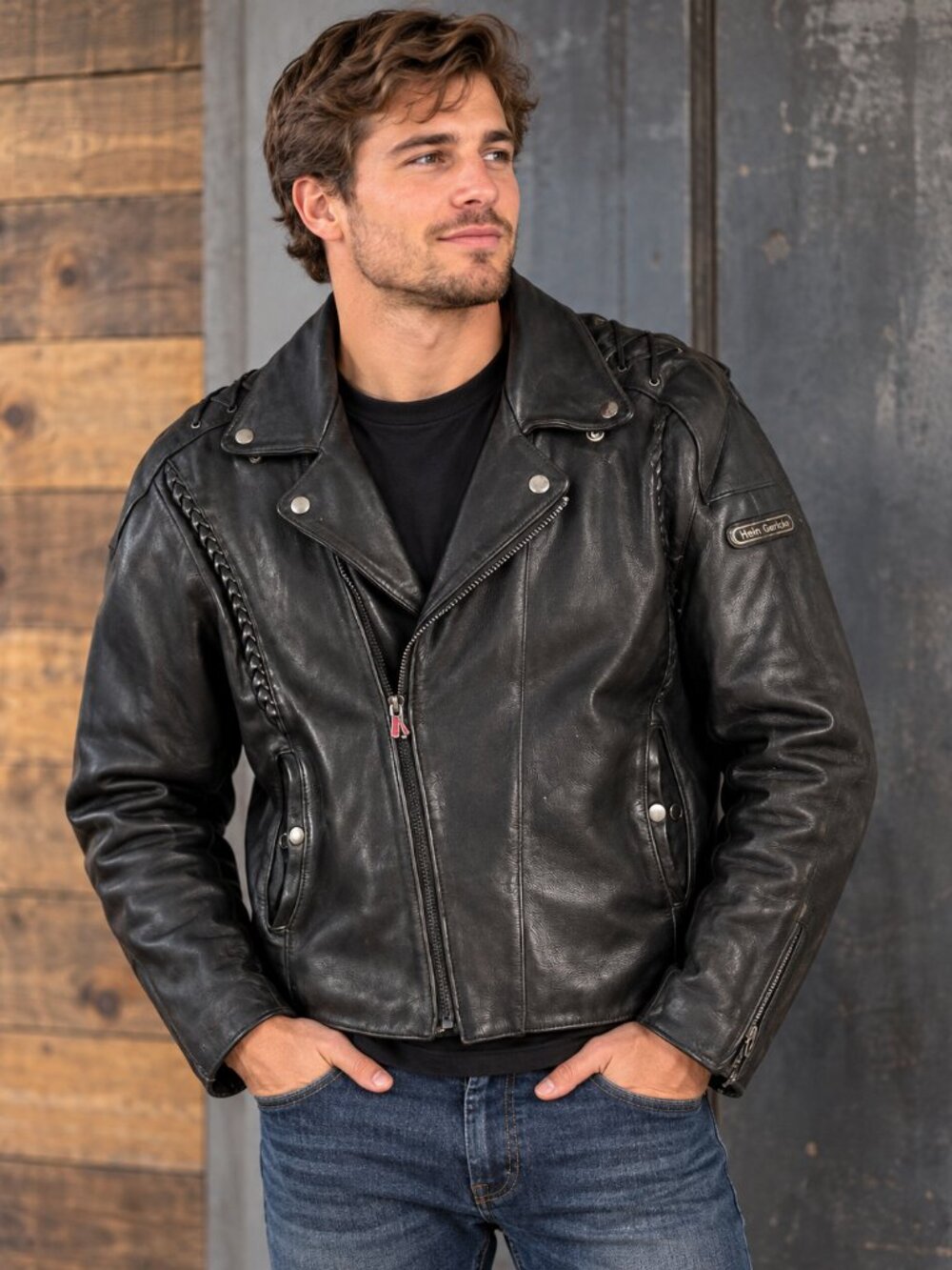 Hein Gericke Vintage Motorcycle Jacket - Black Leather - Size 44